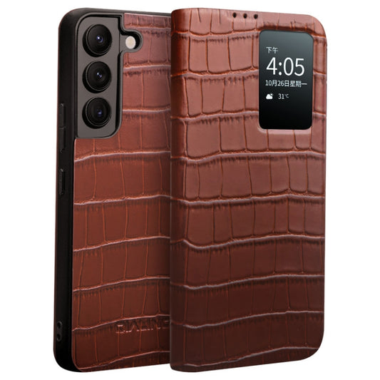 For Samsung Galaxy S22+ 5G QIALINO Crocodile Pattern Genuine Leather Phone Case(Brown) - Galaxy S22+ 5G Cases by QIALINO | Online Shopping UK | buy2fix