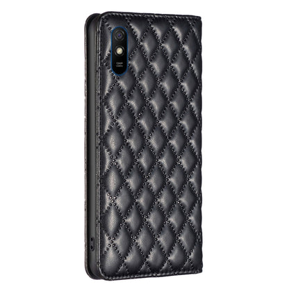 For Xiaomi Redmi 9A Diamond Lattice Magnetic Leather Flip Phone Case(Black) - Xiaomi Cases by buy2fix | Online Shopping UK | buy2fix