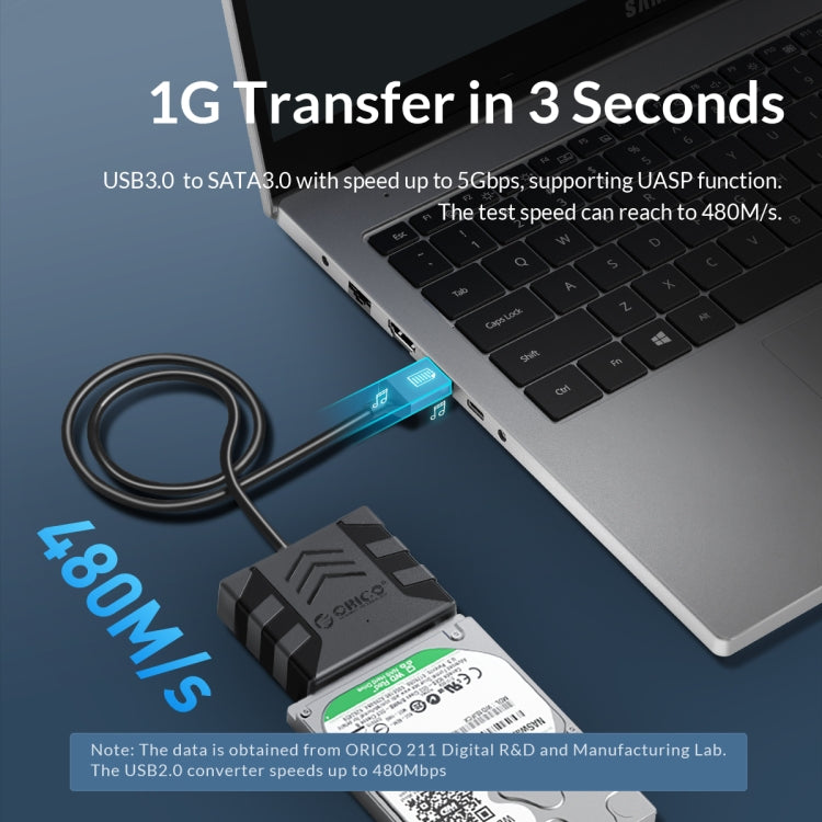 ORICO UTS1 USB 3.0 2.5-inch SATA HDD Adapter with 12V 2A Power Adapter, Cable Length:0.5m(US Plug) - USB to IDE / SATA by ORICO | Online Shopping UK | buy2fix