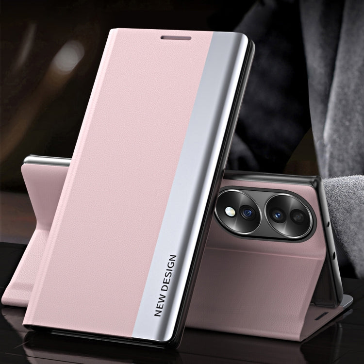 For Honor 70 Side Electroplated Magnetic Leather Phone Case(Pink) - Mobile Accessories by buy2fix | Online Shopping UK | buy2fix