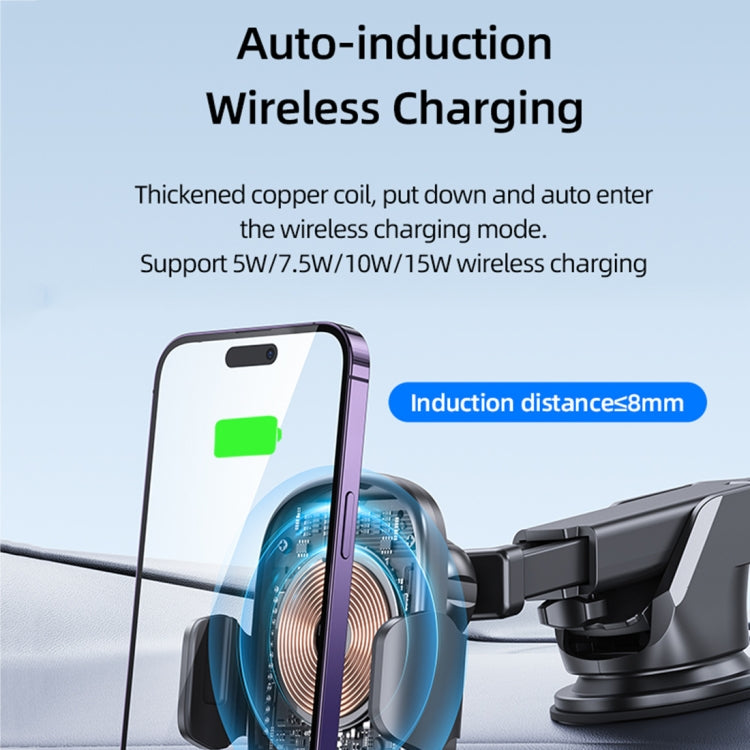 USAMS US-CD187 15W Car Colorful Light Mechanical Wireless Charging Holder - Wireless Charger Holders by USAMS | Online Shopping UK | buy2fix