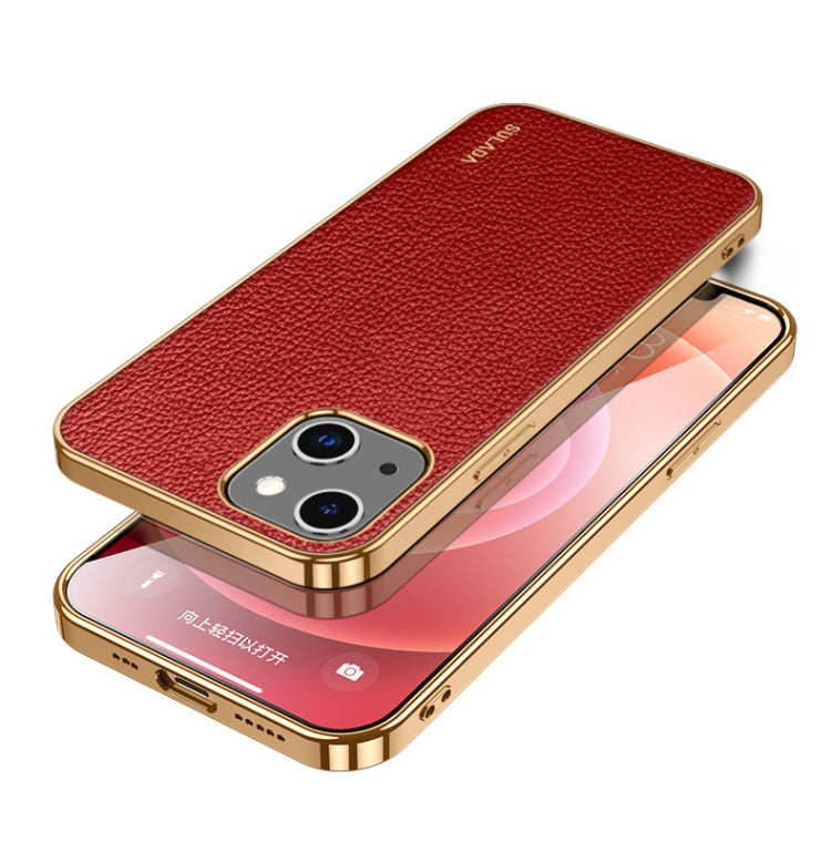 For iPhone 14 SULADA Shockproof TPU + Handmade Leather Phone Case(Red) - iPhone 14 Cases by SULADA | Online Shopping UK | buy2fix