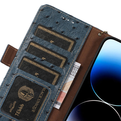 For Samsung Galaxy S23 5G Ostrich Pattern Genuine Leather RFID Phone Case(Blue) - Galaxy S23 5G Cases by buy2fix | Online Shopping UK | buy2fix