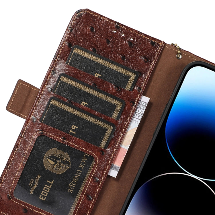 For Samsung Galaxy S22 5G Ostrich Pattern Genuine Leather RFID Phone Case(Coffee) - Galaxy S22 5G Cases by buy2fix | Online Shopping UK | buy2fix