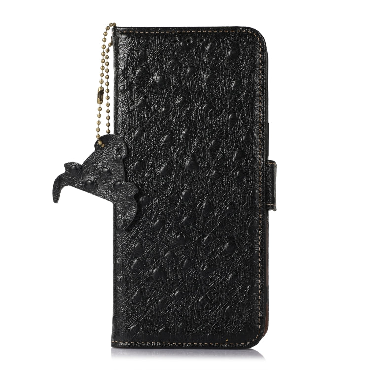 For Samsung Galaxy S22 5G Ostrich Pattern Genuine Leather RFID Phone Case(Black) - Galaxy S22 5G Cases by buy2fix | Online Shopping UK | buy2fix