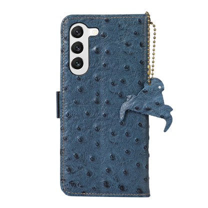 For Samsung Galaxy S22+ 5G Ostrich Pattern Genuine Leather RFID Phone Case(Blue) - Galaxy S22+ 5G Cases by buy2fix | Online Shopping UK | buy2fix