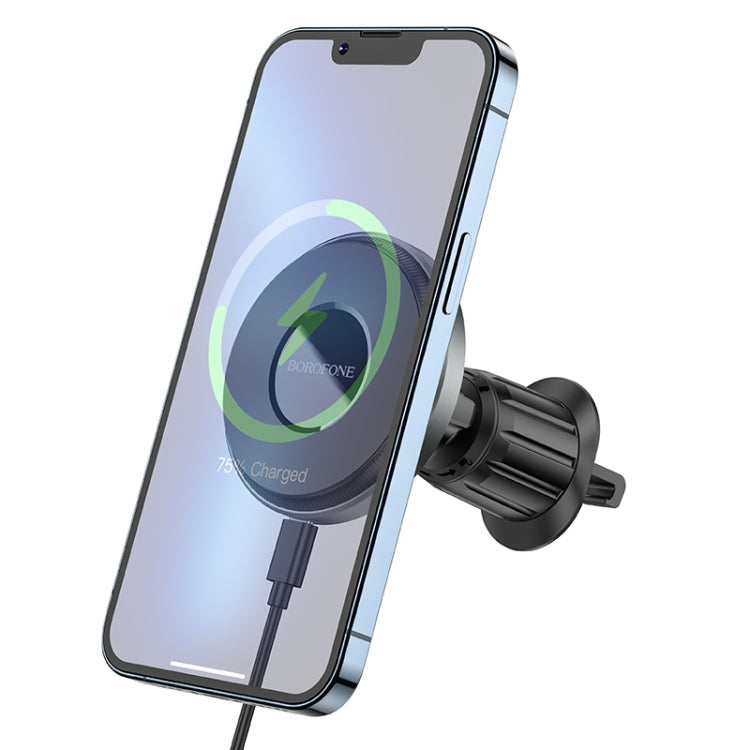 Borofone BH202 Seaside Magnetic Wireless Fast Charging Car Holder(Metal Grey) - In Car by Borofone | Online Shopping UK | buy2fix