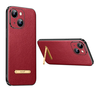 For iPhone 14 SULADA Famous Artisan Series Litchi Leather PC + TPU Phone Case(Red) - iPhone 14 Cases by SULADA | Online Shopping UK | buy2fix