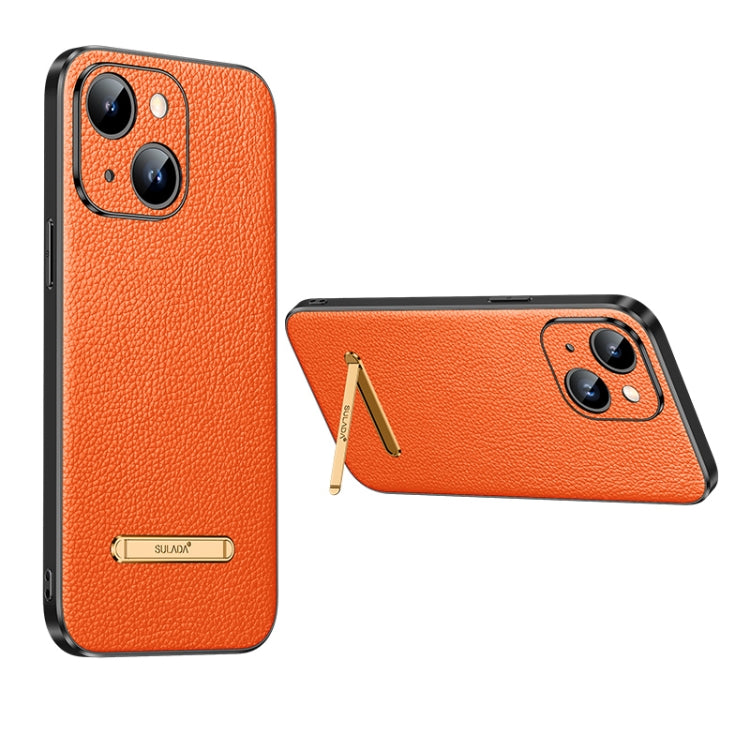 For iPhone 14 SULADA Famous Artisan Series Litchi Leather PC + TPU Phone Case(Orange) - iPhone 14 Cases by SULADA | Online Shopping UK | buy2fix
