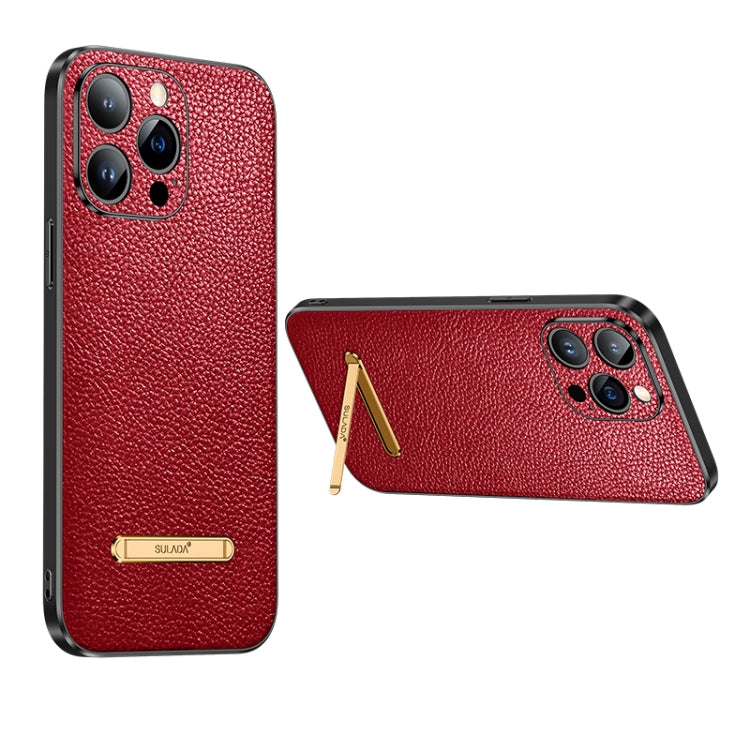For iPhone 14 SULADA Invisible Bracket Leather Back Cover Phone Case(Red) - iPhone 14 Cases by SULADA | Online Shopping UK | buy2fix