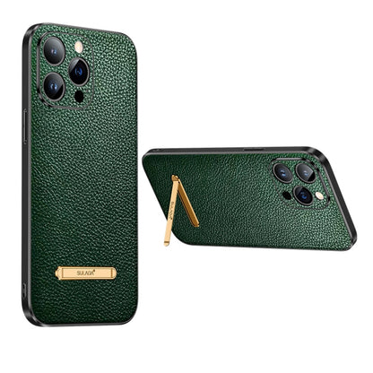 For iPhone 14 Pro SULADA Invisible Bracket Leather Back Cover Phone Case(Dark Green) - iPhone 14 Pro Cases by SULADA | Online Shopping UK | buy2fix