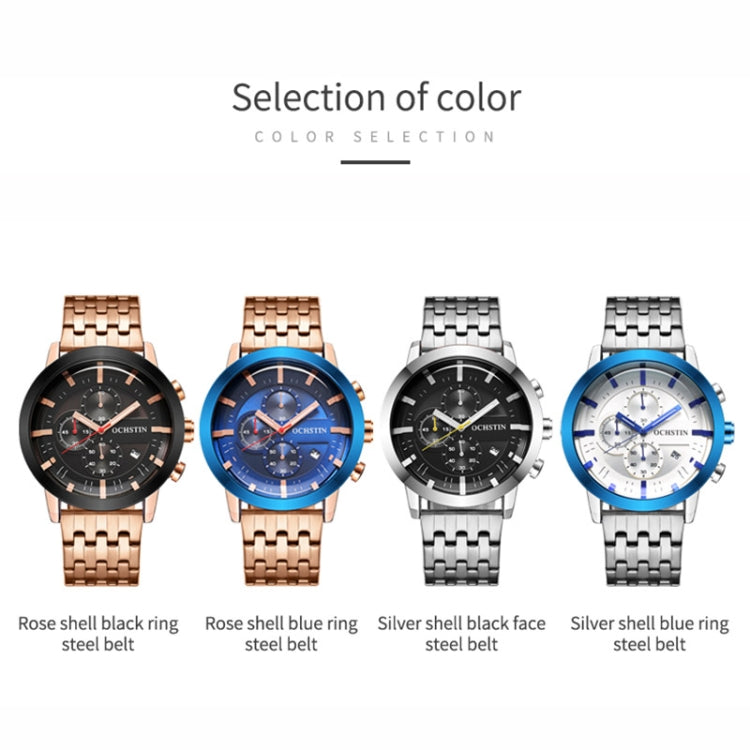 OCHSTIN 7248 Fashion Steel Strap Multifunctional Quartz Men Watch(Silver Black) - Metal Strap Watches by OCHSTIN | Online Shopping UK | buy2fix