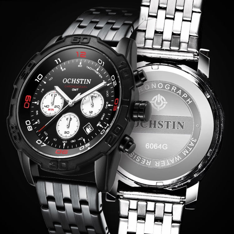 OCHSTIN 7260 Fashion Steel Strap Multifunctional Quartz Men Watch(Silver+Black) - Metal Strap Watches by OCHSTIN | Online Shopping UK | buy2fix