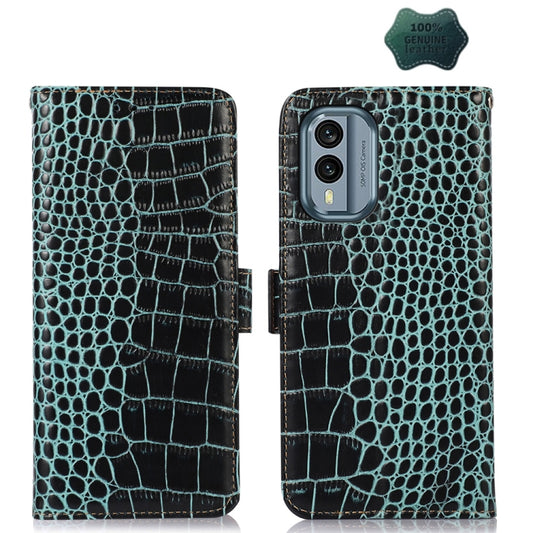 For Nokia X30 5G Crocodile Top Layer Cowhide Leather Phone Case(Green) - Nokia Cases by buy2fix | Online Shopping UK | buy2fix