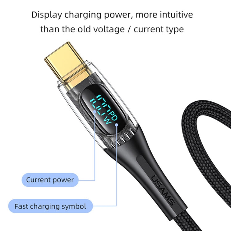 USAMS Type-C to Type-C PD100W Aluminum Alloy Transparent Digital Display Fast Charge Data Cable, Cable Length:1.2m(Purple) -  by USAMS | Online Shopping UK | buy2fix