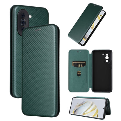 For Huawei nova 10 Carbon Fiber Texture Flip Leather Phone Case(Green) - Huawei Cases by buy2fix | Online Shopping UK | buy2fix