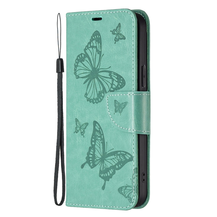 For Xiaomi Redmi Note 12 Pro 5G Global Embossing Two Butterflies Pattern Leather Phone Case(Green) - Note 12 Pro Cases by buy2fix | Online Shopping UK | buy2fix