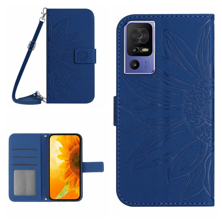 For TCL 40 SE HT04 Skin Feel Sun Flower Embossed Flip Leather Phone Case with Lanyard(Dark Blue) - More Brand by buy2fix | Online Shopping UK | buy2fix