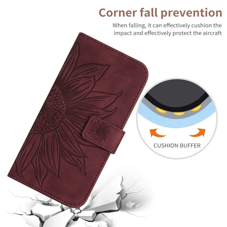 For TCL 40 SE HT04 Skin Feel Sun Flower Embossed Flip Leather Phone Case with Lanyard(Wine Red) - More Brand by buy2fix | Online Shopping UK | buy2fix