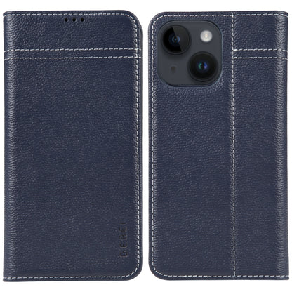 For iPhone 14 GEBEI Top-grain Horizontal Flip Leather Phone Case(Blue) - iPhone 14 Cases by GEBEI | Online Shopping UK | buy2fix