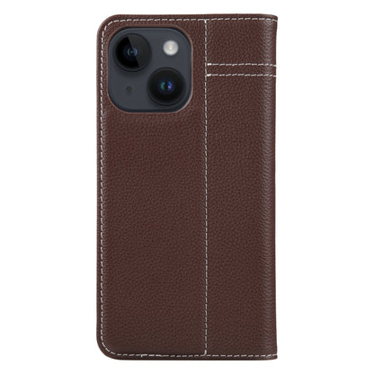 For iPhone 14 GEBEI Top-grain Horizontal Flip Leather Phone Case(Brown) - iPhone 14 Cases by GEBEI | Online Shopping UK | buy2fix