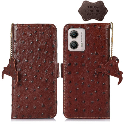 For Motorola Moto G73 5G Ostrich Pattern Genuine Leather RFID Phone Case(Coffee) - Motorola Cases by buy2fix | Online Shopping UK | buy2fix