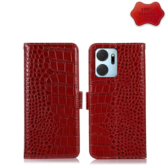 For Honor X7a 4G Crocodile Top Layer Cowhide Leather Phone Case(Red) - Honor Cases by buy2fix | Online Shopping UK | buy2fix