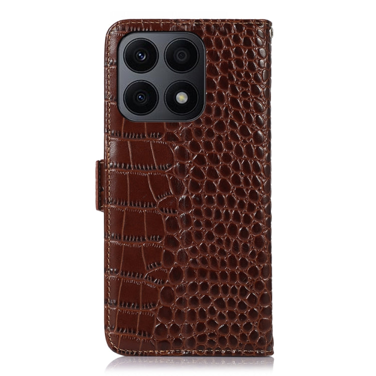 For Honor X8a 4G Crocodile Top Layer Cowhide Leather Phone Case(Brown) - Honor Cases by buy2fix | Online Shopping UK | buy2fix