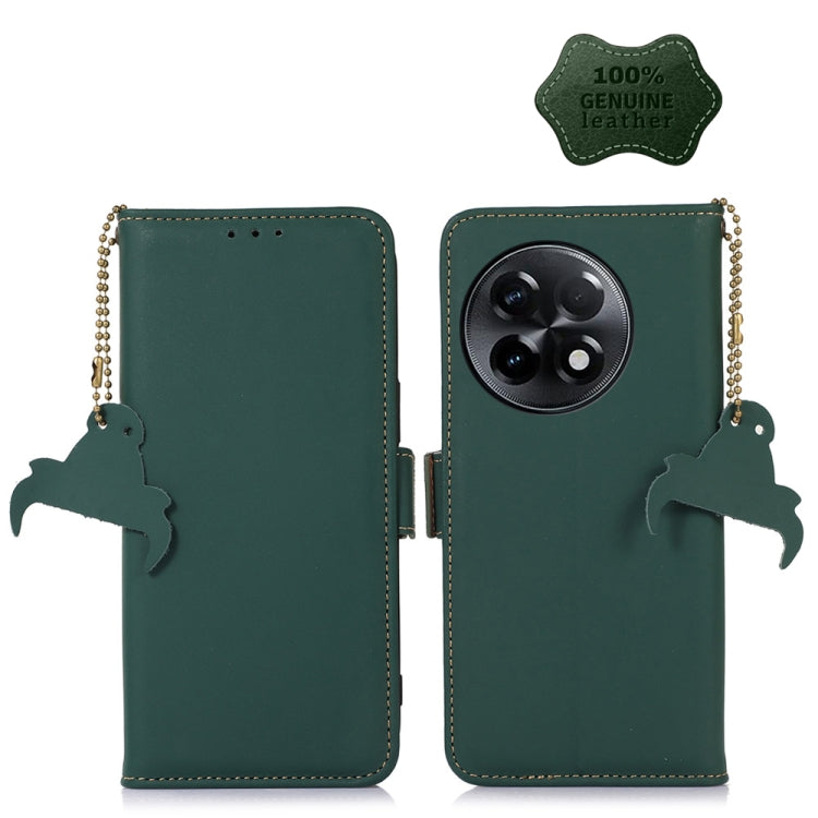 For OnePlus Ace 2 5G / 11R 5G Genuine Leather Magnetic RFID Leather Phone Case(Green) - OnePlus Cases by buy2fix | Online Shopping UK | buy2fix