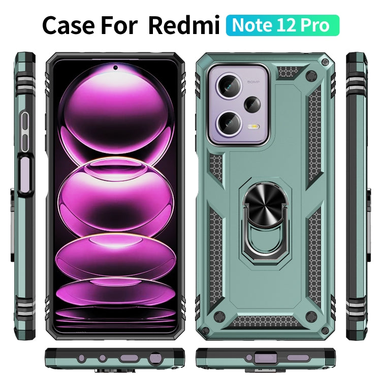 For Xiaomi Redmi Note 12 Pro 5G Shockproof TPU + PC Phone Case with Holder(Dark Green) - Note 12 Pro Cases by buy2fix | Online Shopping UK | buy2fix