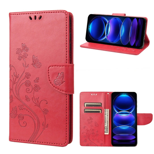 For Xiaomi Redmi Note 12 Pro+ 5G Global Butterfly Flower Pattern Leather Phone Case(Red) - Note 12 Pro+ Cases by buy2fix | Online Shopping UK | buy2fix