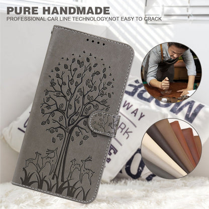 For Samsung Galaxy A54 5G Tree & Deer Pattern Pressed Printing Horizontal Flip Leather Phone Case(Grey) - Galaxy Phone Cases by buy2fix | Online Shopping UK | buy2fix