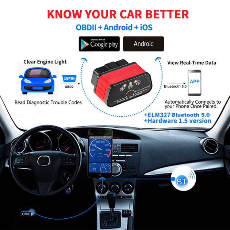 KONNWEI KW903 Bluetooth 5.0 OBD2 Car Fault Diagnostic Scan Tools Support IOS / Android(Black Red) - In Car by KONNWEI | Online Shopping UK | buy2fix