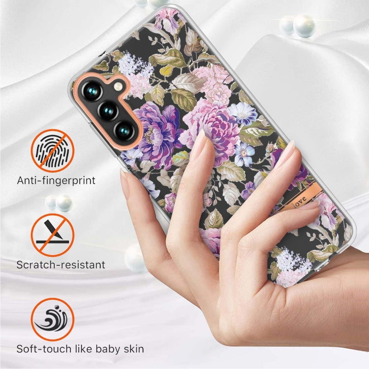 For Samsung Galaxy A34 5G Flowers and Plants Series IMD TPU Phone Case(Purple Peony) - Galaxy Phone Cases by buy2fix | Online Shopping UK | buy2fix