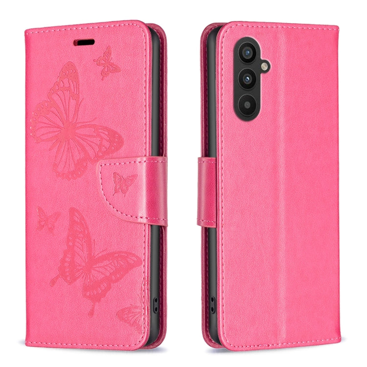 For Samsung Galaxy A24 4G Two Butterflies Embossing Leather Phone Case(Rose Red) - Galaxy Phone Cases by buy2fix | Online Shopping UK | buy2fix