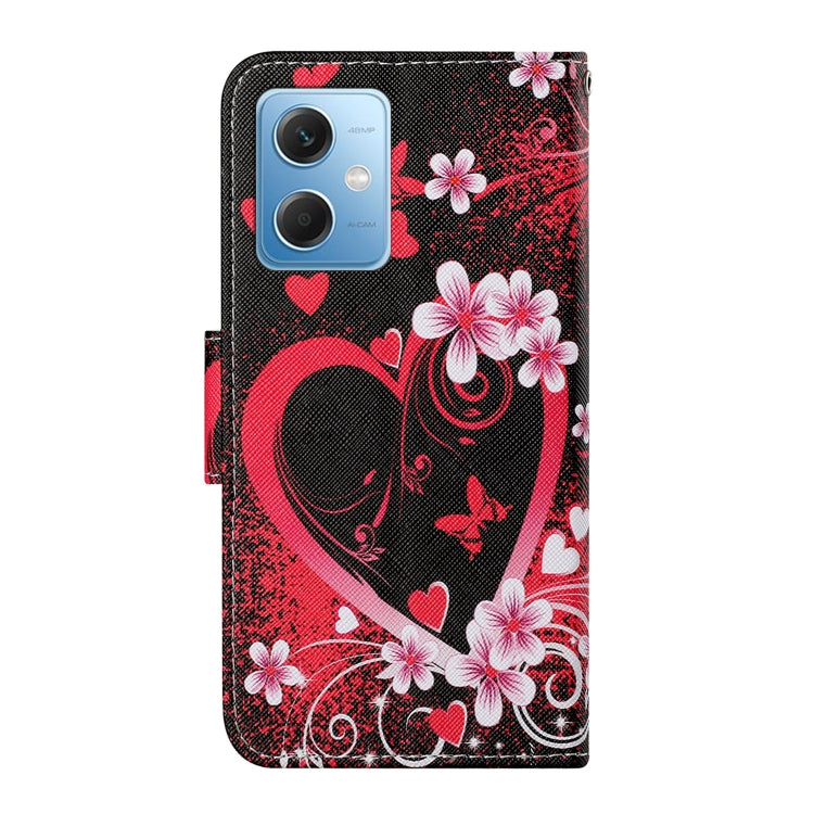 For Xiaomi Redmi Note 12 5G Global/Poco X5 Colored Drawing Pattern Flip Leather Phone Case(Red Heart) - Note 12 Cases by buy2fix | Online Shopping UK | buy2fix