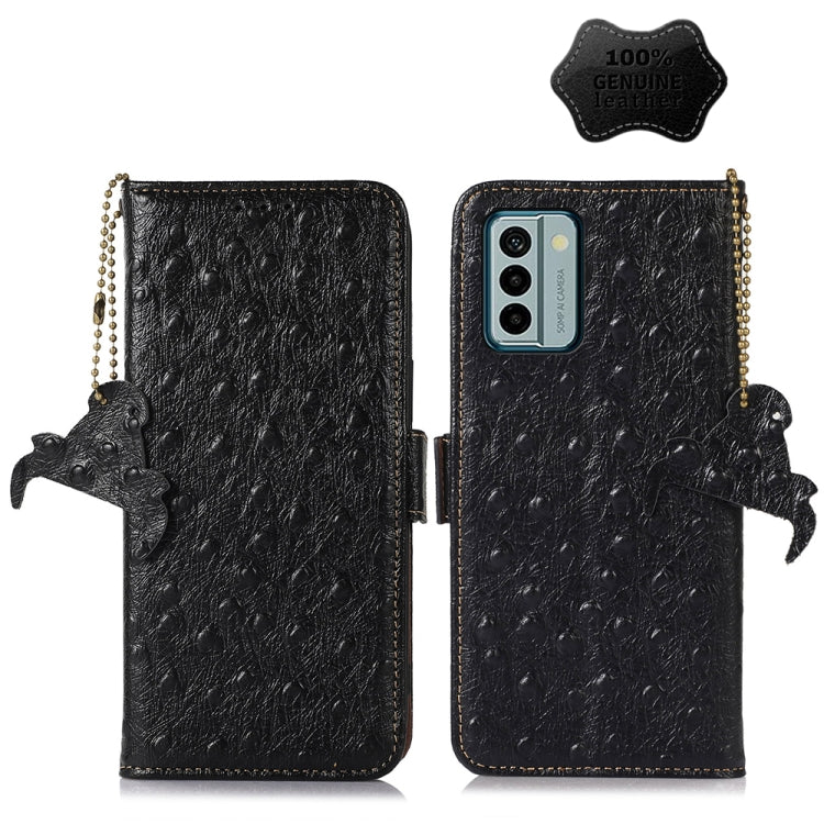 For Nokia G22 4G Ostrich Pattern Genuine Leather RFID Phone Case(Black) - Nokia Cases by buy2fix | Online Shopping UK | buy2fix