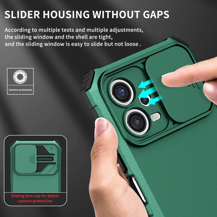 For Xiaomi Redmi Note 12 5G / Poco X5 Stereoscopic Holder Sliding Camshield Phone Case(Green) - Note 12 Cases by buy2fix | Online Shopping UK | buy2fix