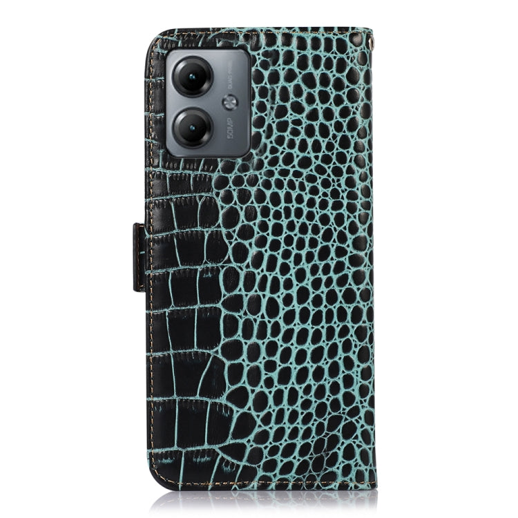 For Motorola Moto G14 4G Crocodile Top Layer Cowhide Leather Phone Case(Green) - Motorola Cases by buy2fix | Online Shopping UK | buy2fix