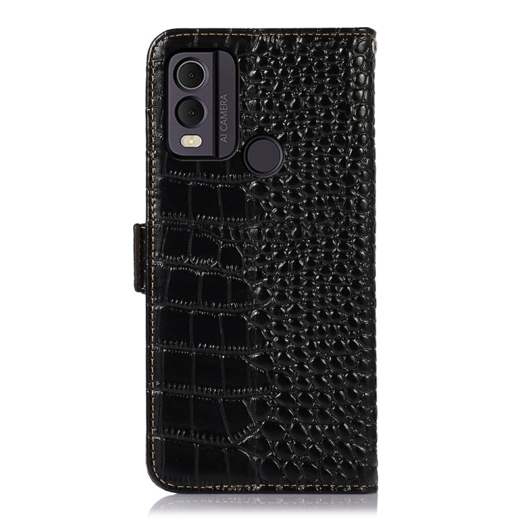 For Nokia C22 4G Crocodile Top Layer Cowhide Leather Phone Case(Black) - Nokia Cases by buy2fix | Online Shopping UK | buy2fix