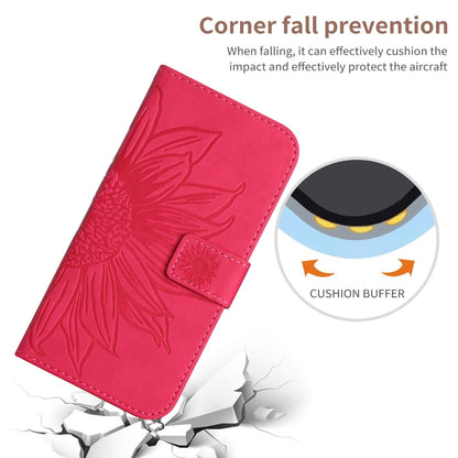 For Sony Xperia 1 V HT04 Skin Feel Sun Flower Embossed Flip Leather Phone Case with Lanyard(Rose Red) - Sony Cases by buy2fix | Online Shopping UK | buy2fix