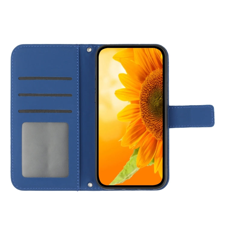 For Sony Xperia 10 V HT04 Skin Feel Sun Flower Embossed Flip Leather Phone Case with Lanyard(Dark Blue) - Sony Cases by buy2fix | Online Shopping UK | buy2fix