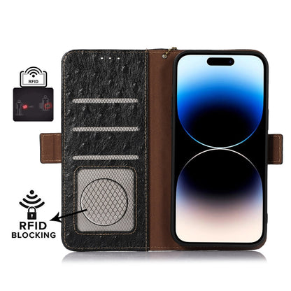 For Honor Magic5 Ostrich Pattern Genuine Leather RFID Phone Case(Black) - Honor Cases by buy2fix | Online Shopping UK | buy2fix