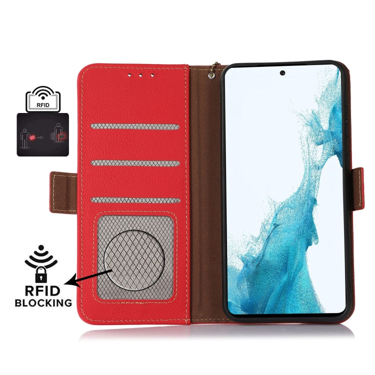 For Google Pixel 8 Pro Side-Magnetic TJ Genuine Leather RFID Phone Case(Red) - Google Cases by buy2fix | Online Shopping UK | buy2fix