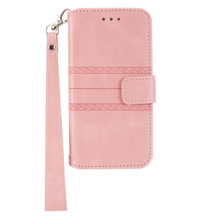 For Samsung Galaxy A14 5G Embossed Stripes Skin Feel Leather Phone Case(Pink) - Galaxy Phone Cases by buy2fix | Online Shopping UK | buy2fix