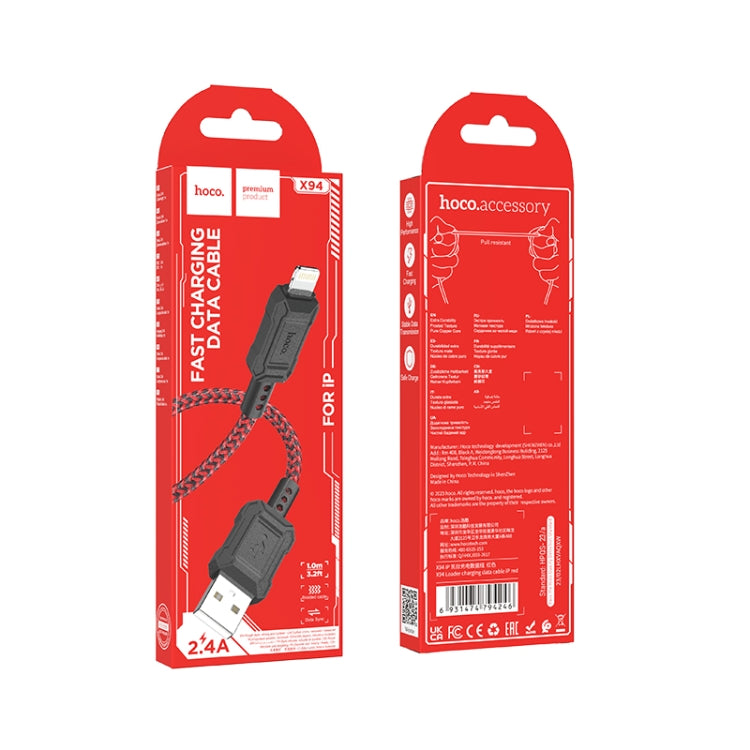 hoco X94 Leader 2.4A USB to 8 Pin Charging Data Dable, Length:1m(Red) - Normal Style Cable by hoco | Online Shopping UK | buy2fix