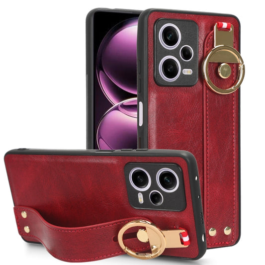 For Redmi Note 12 Pro 5G Global Wristband Leather Back Phone Case(Red) - Note 12 Pro Cases by buy2fix | Online Shopping UK | buy2fix