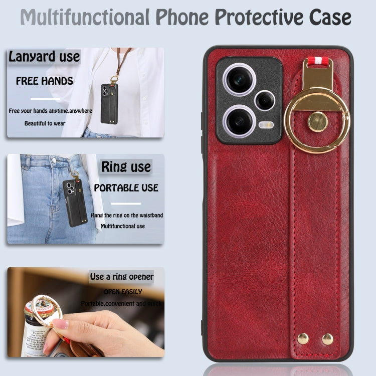 For Redmi Note 12 Pro 5G Global Wristband Leather Back Phone Case(Red) - Note 12 Pro Cases by buy2fix | Online Shopping UK | buy2fix