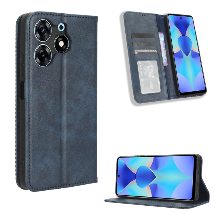 For Tecno Spark 10 Pro / K17 Magnetic Buckle Retro Texture Leather Phone Case(Blue) - Tecno Cases by buy2fix | Online Shopping UK | buy2fix