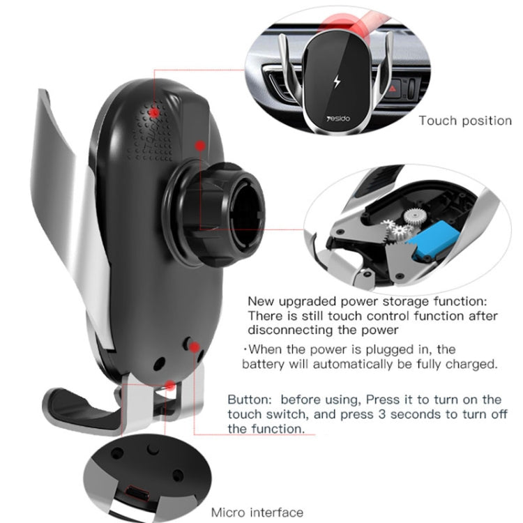 Yesido C78 Car Automatic Clamping 15W Qi Wireless Charger Phone Holder(Black) - Wireless Charger Holders by Yesido | Online Shopping UK | buy2fix